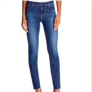 J Brand Size 25 Raw Hem Skinny Jeans Dark Wash Mid Rise